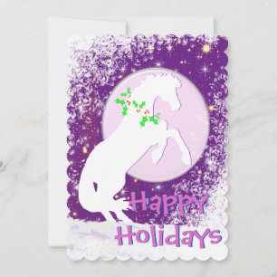 White Heart Horses V Holiday (Purple Stars) Card
