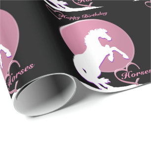 White Heart Horses V (Pink) Wrapping Paper