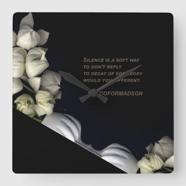 "White heart in black from moon" & Silence Square Wall Clock (Front)