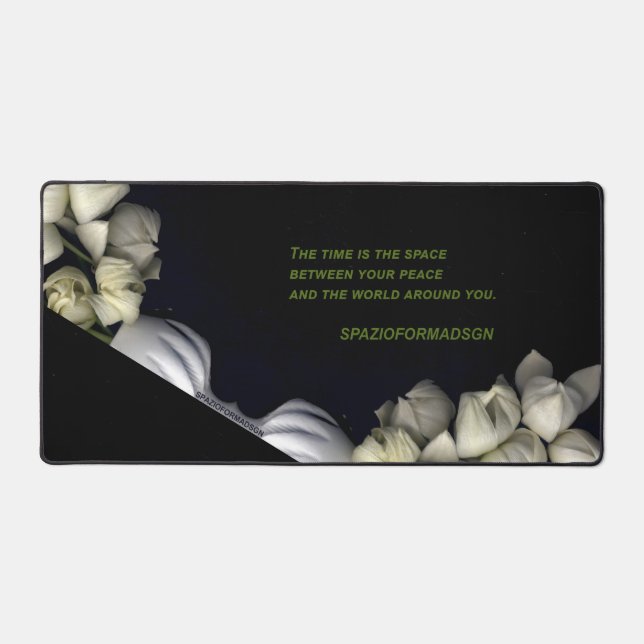 "White heart in black from moon" & Time Desk Mat (Front)