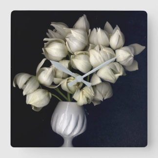 "White heart in black" Square Wall Clock