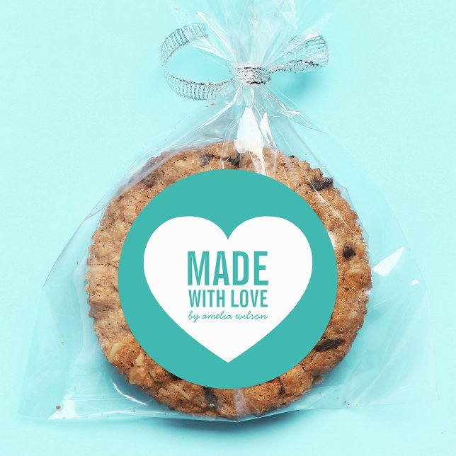 White Heart Made with Love Editable Colour Classic Round Sticker (Creator Uploaded)