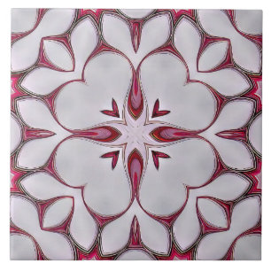 White Heart Modern Flower on Red Tile