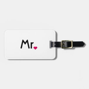 White Heart Mr and Mrs luggage tag for him