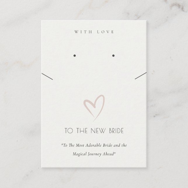 WHITE HEART NEW BRIDE GIFT NECKLACE EARRING PLACE CARD (Front)