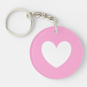White heart on Cotton Candy Pink Key Ring