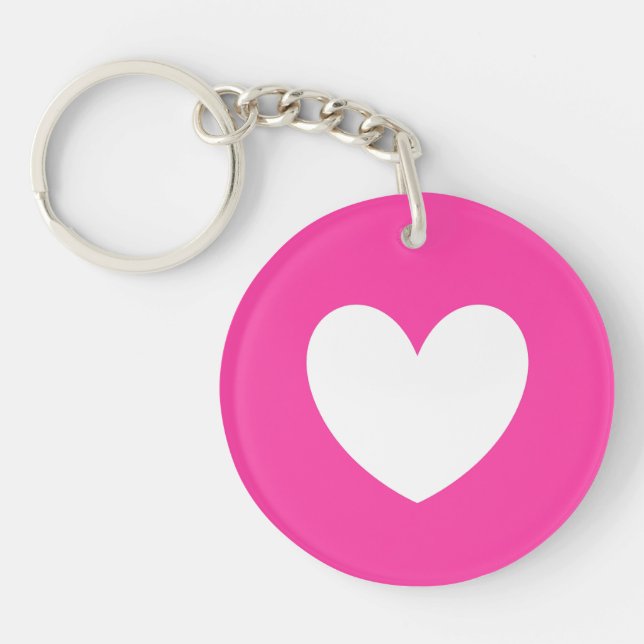 White heart on fuchsia pink key ring (Front)