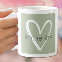 White Heart on Sage Green Monogram