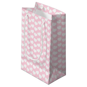 White Heart Pattern on Light Pink Small Gift Bag
