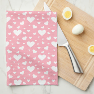 White Heart Pattern On Pink Tea Towel