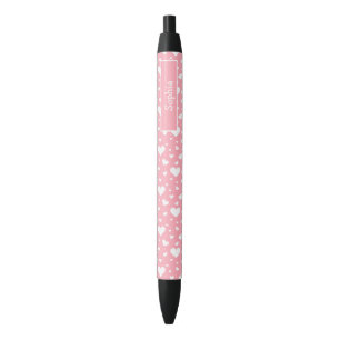 White Heart Pattern On Pink With Custom Name Black Ink Pen