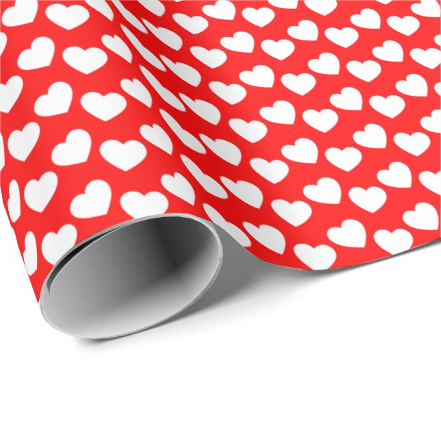 White Heart Pattern on Red Wrapping Paper (Roll Corner)