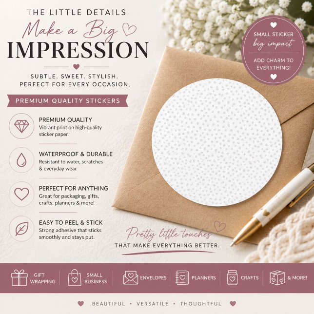 White Heart Pattern Personalised Round Sticker (Creator Uploaded)