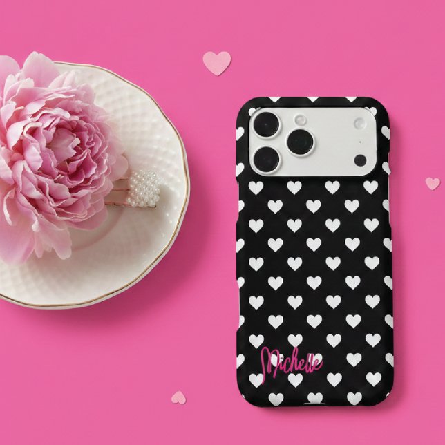 White Heart Polka Dots Pink Monogram (Creator Uploaded)