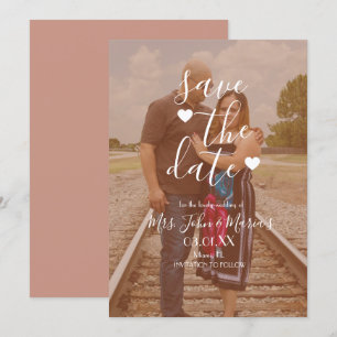 White Heart Script Photo Save the Date  Invitation