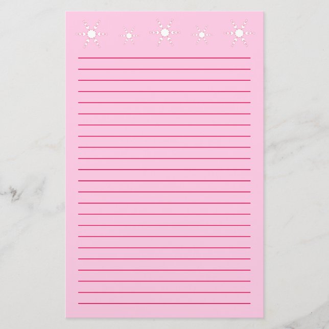 White Heart Snowflakes Lined Stationery Paper (Front)