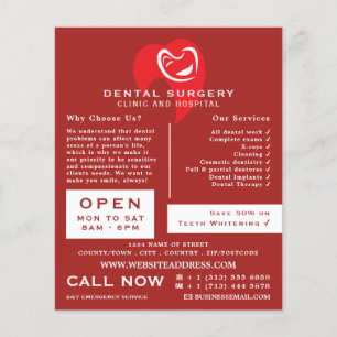 White Hearted Tooth Logo Dentistry, Dentist Advert Flyer