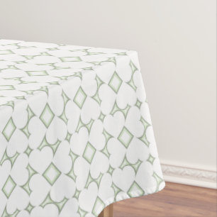 White hearts and grey green diamond pattern tablec tablecloth