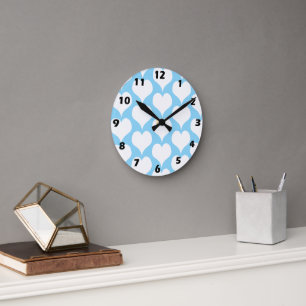 White Hearts Design Round Clock