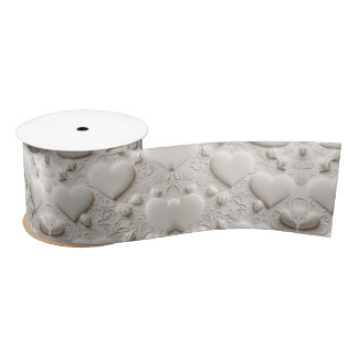 White Hearts (Embossed Look)  Satin Ribbon