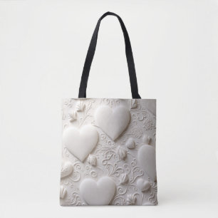 White Hearts (Embossed Look) Tote Bag