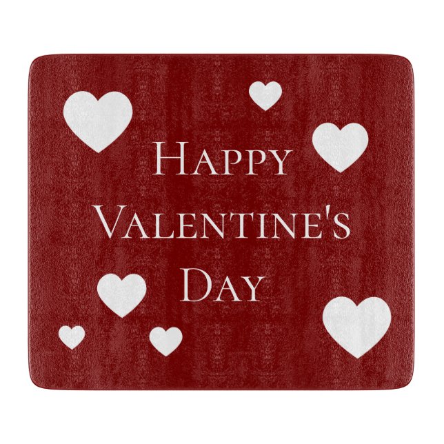 White Hearts Happy Valentine's Day Cutting Board (Front)