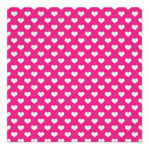 White Hearts Hot Pink Background Polka Dot Heart Poster