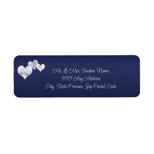 White Hearts Navy Elegant Wedding Return Address Label (Front)