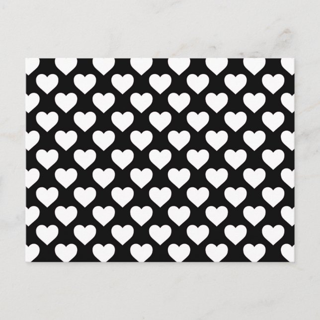 White Hearts on Black Background Postcard (Front)