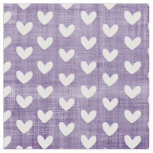 White Hearts on Dark Purple Fabric