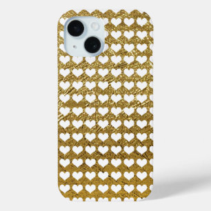 white hearts on golden iPhone 15 case