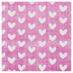 White Hearts on Magenta Pink Fabric