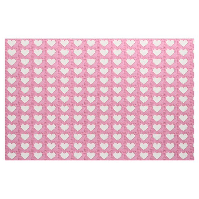 White hearts on pink blends fabric (Yard)