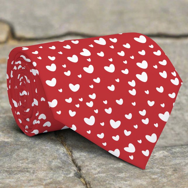 White Hearts On Red Background Valentine's Day Tie (Creator Uploaded)