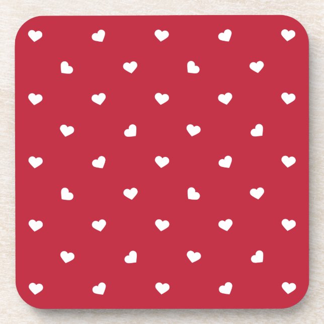 White Hearts On Red Coaster (Front)