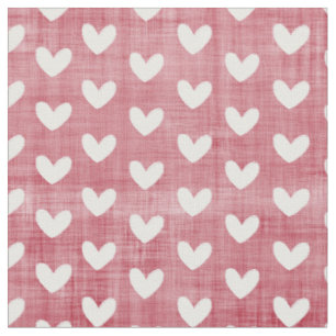 White Hearts on Red Fabric