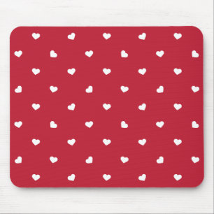 White Hearts On Red Mouse Pad