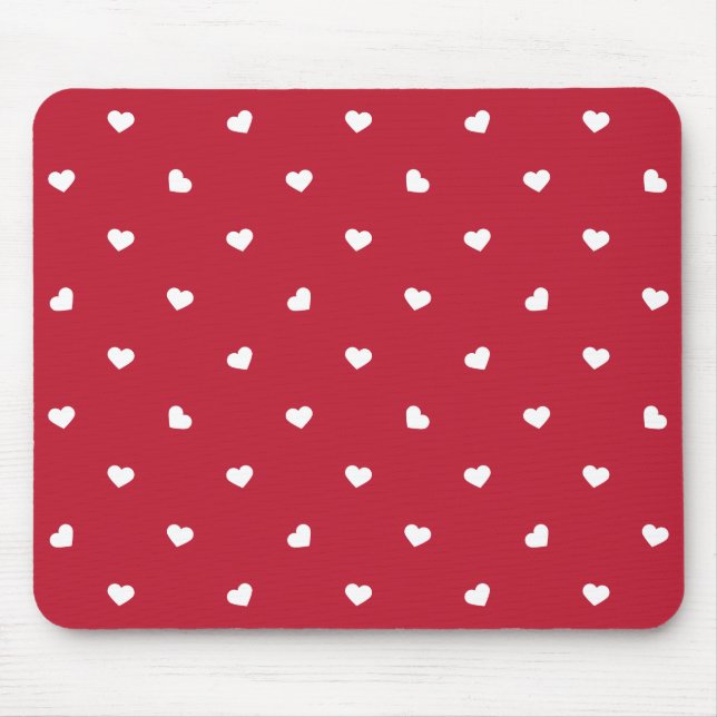 White Hearts On Red Mouse Pad (Front)