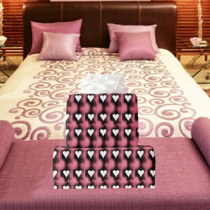 White Hearts On Red Panel Wrapping Paper