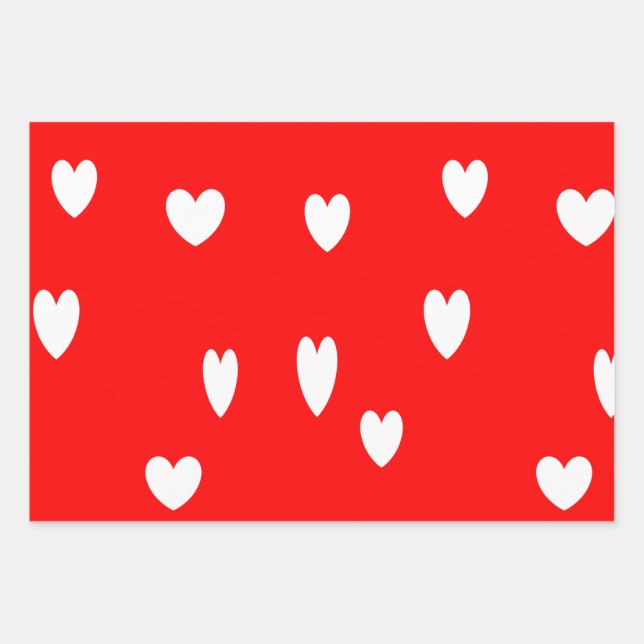 White hearts on red wrapping paper sheet (Front)