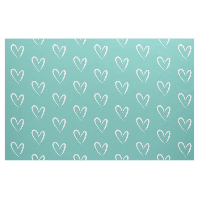 White Hearts on Teal Background Fabric (Fat Quarter)