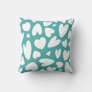 White Hearts on Turquoise Pattern Cushion