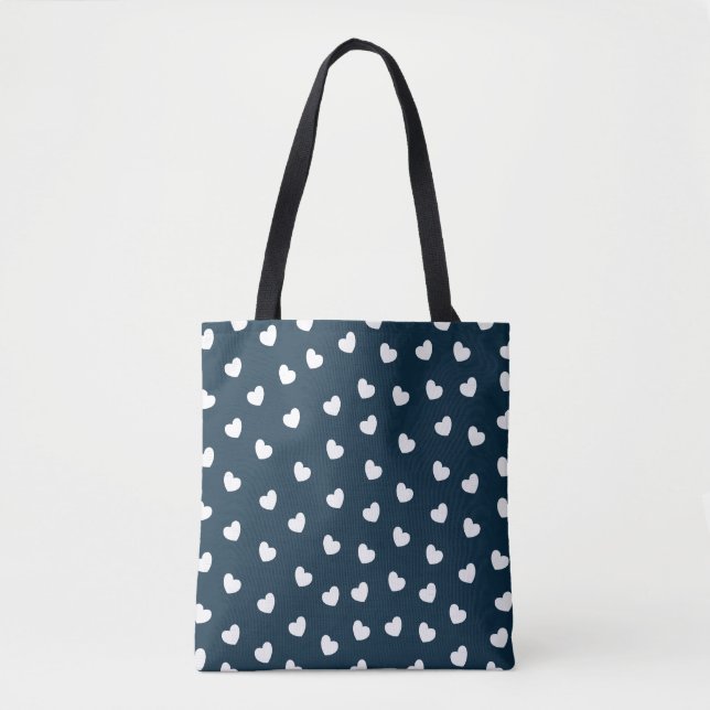 White Hearts Pattern Blue Cute Tote Bag (Front)