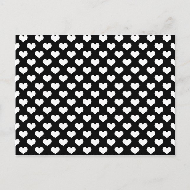White hearts pattern on a black background postcard (Front)