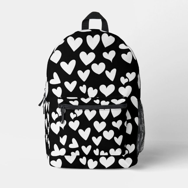White Hearts Printed Backpack (Front)