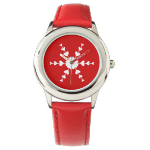 White Hearts Snowflake outlined in Red, Watches