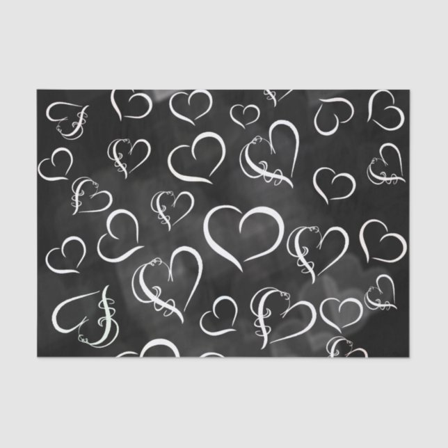 White Hearts w/Black Background Tissue Paper (Front)