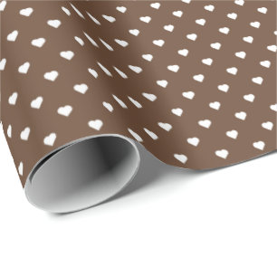 White Hearts Wrapping Paper   Brown