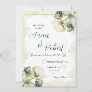 White Hellebore Watercolour Florals Wedding Invitation