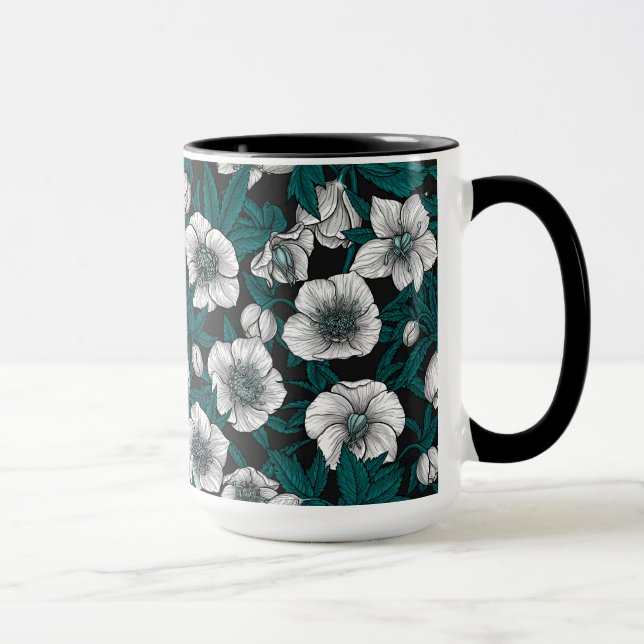 White Hellebores with blue leaves Mug (Right)